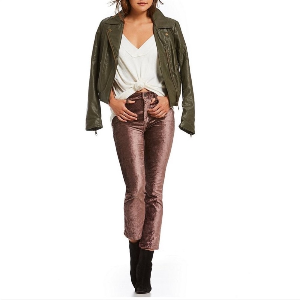 Free People Velvet Metallic Coated Cropped High Rise Disco Flare Jeans 25 Brown - Picture 3 of 13